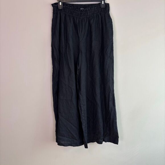 Anthropologie Black 100% Linen Wide Leg Pull On Pants Size Medium - Picture 1 of 11